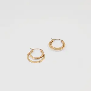 14K Gold Plain Double-Hoop Earrings