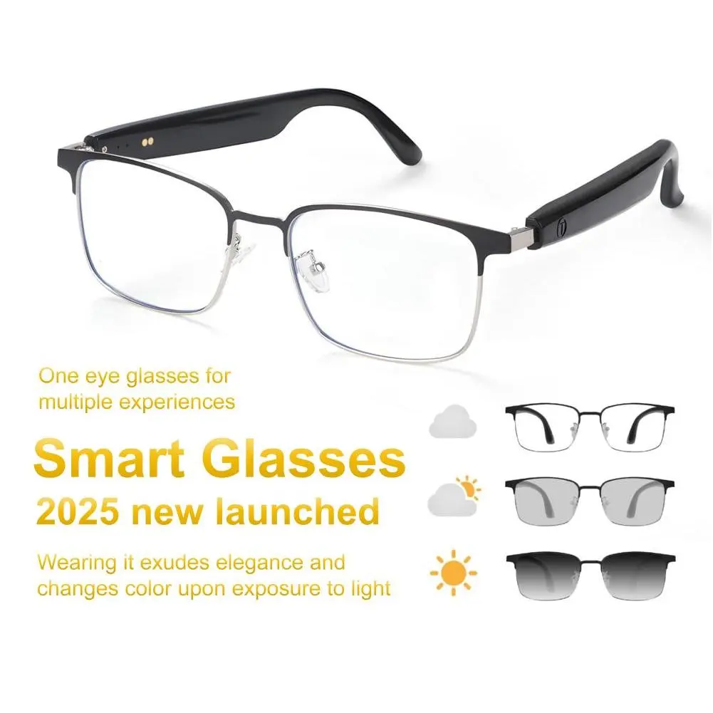 Smart Glasses with Open Ear Photochromic Lenses Polarized Sunglasses Bluetooth Voice Assistant Mic Speakers for Men Women Hands-Free Listening Voice Control Wearable Golden