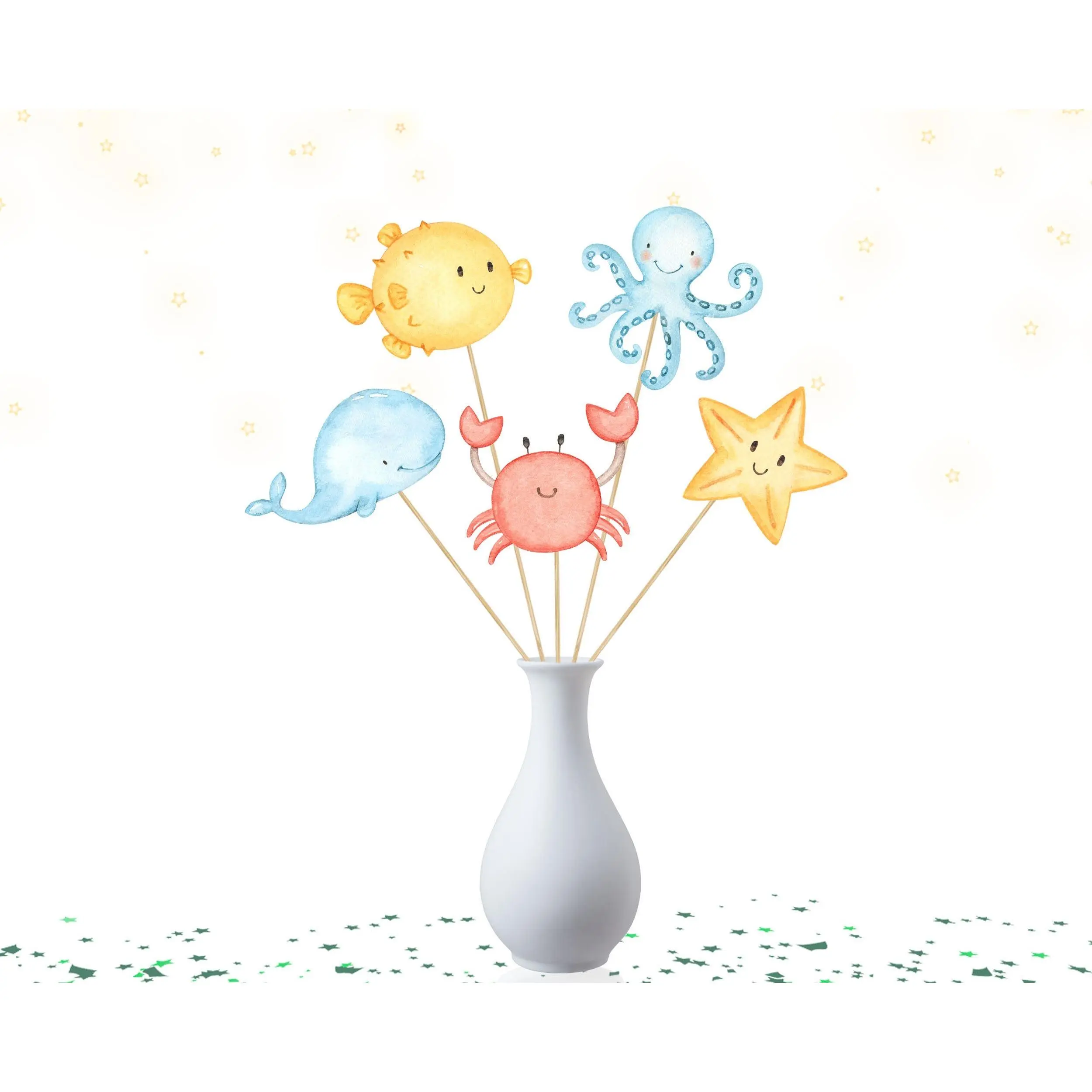 Under the Sea Centerpieces - Set of 5 Oceanic Creature Decorations for Nautical Celebrations and Marine-Themed Decor