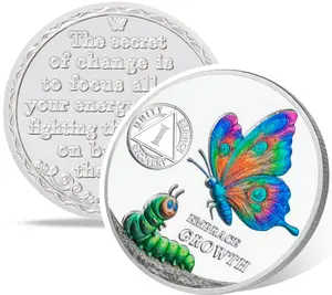 1-5 Year Butterfly Metamorphosis 1 Year Sobriety Coin, Affirmation AA Medallion, Addiction Recovery One Year Sober Coins, Celebrating Recovery Anniversary Token, NA AA Sobriety Gifts for Men Women
