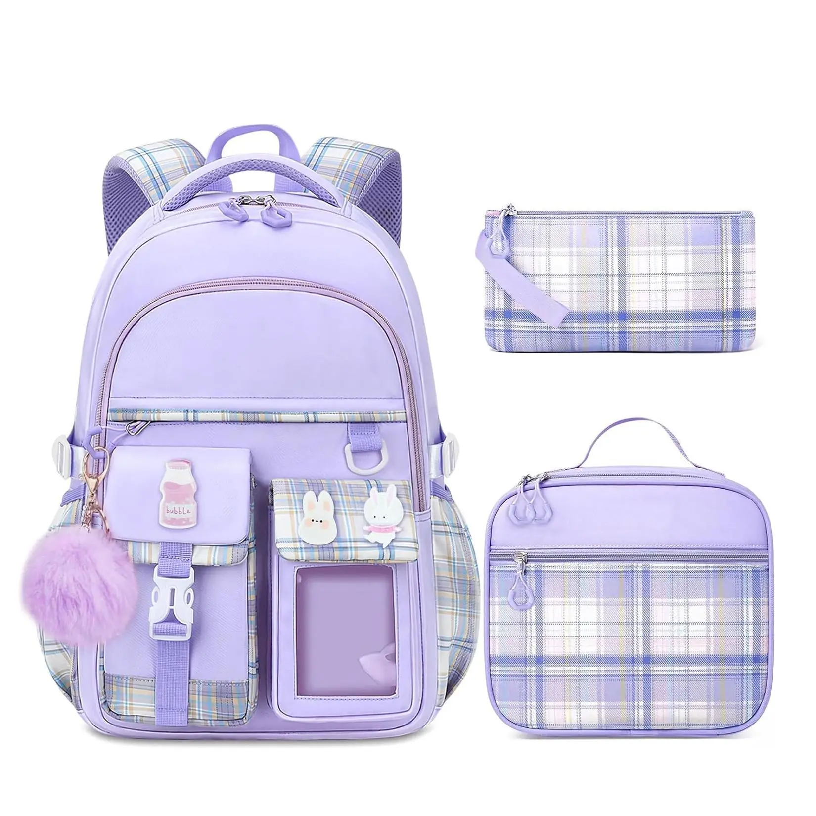 School Backpack for Girls - 5PCS Girls Backpack with Lunch Box Set for Elementary, Middle and High School Students - 18" Large Capacity School Bookbag with Multiple Pockets
