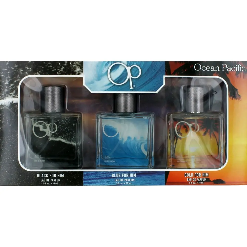 OP by Ocean Pacific, 3 Piece Fragrance Gift Collection for Men, Edp, 1Oz, Multi-Pack, Gold, Spray, Black, Blue, Fragrances