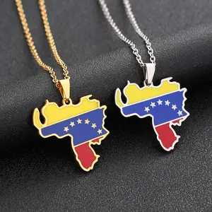 Geometric Stainless Steel Couple Pendant Necklace, Venezuelan Cuban Flag Design, Titanium Steel Jewelry, Unisex Fashion Accessory, Ideal Necklace Gift, Cuban Flag Necklace