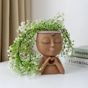 Unique Girl Face Resin Flower Pot with Drainage Holes, Irregular Shape, Wall Hanging Decorative Planter, Indoor Outdoor Use, Outdoor Planters