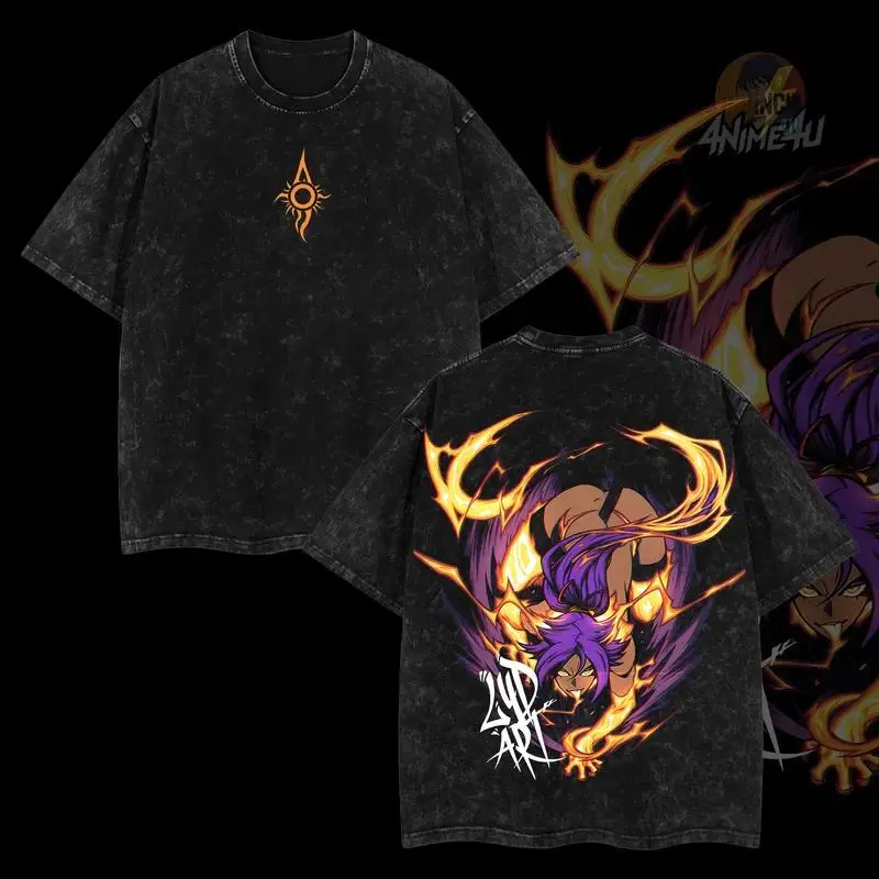 Retro Limited Edition Shihouin Yoruichi - Anime Double Printed Oversized Washed Tee |   Premium 100% Cotton Classic Style T-Shirt |   Gift for Anime Enthusiasts