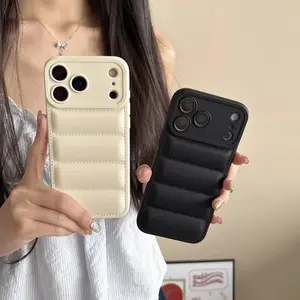Light Luxury CreativityLuxury Down Jacket Silicone Shockproof Case For IPhone 17 Air 16 E 15 Plus 14 13 12 11 Pro Max Winter Colorful Soft Puffer CoverAnti-FallCellphone Protection Casing Screen Protector  Smartphone Protective Cover