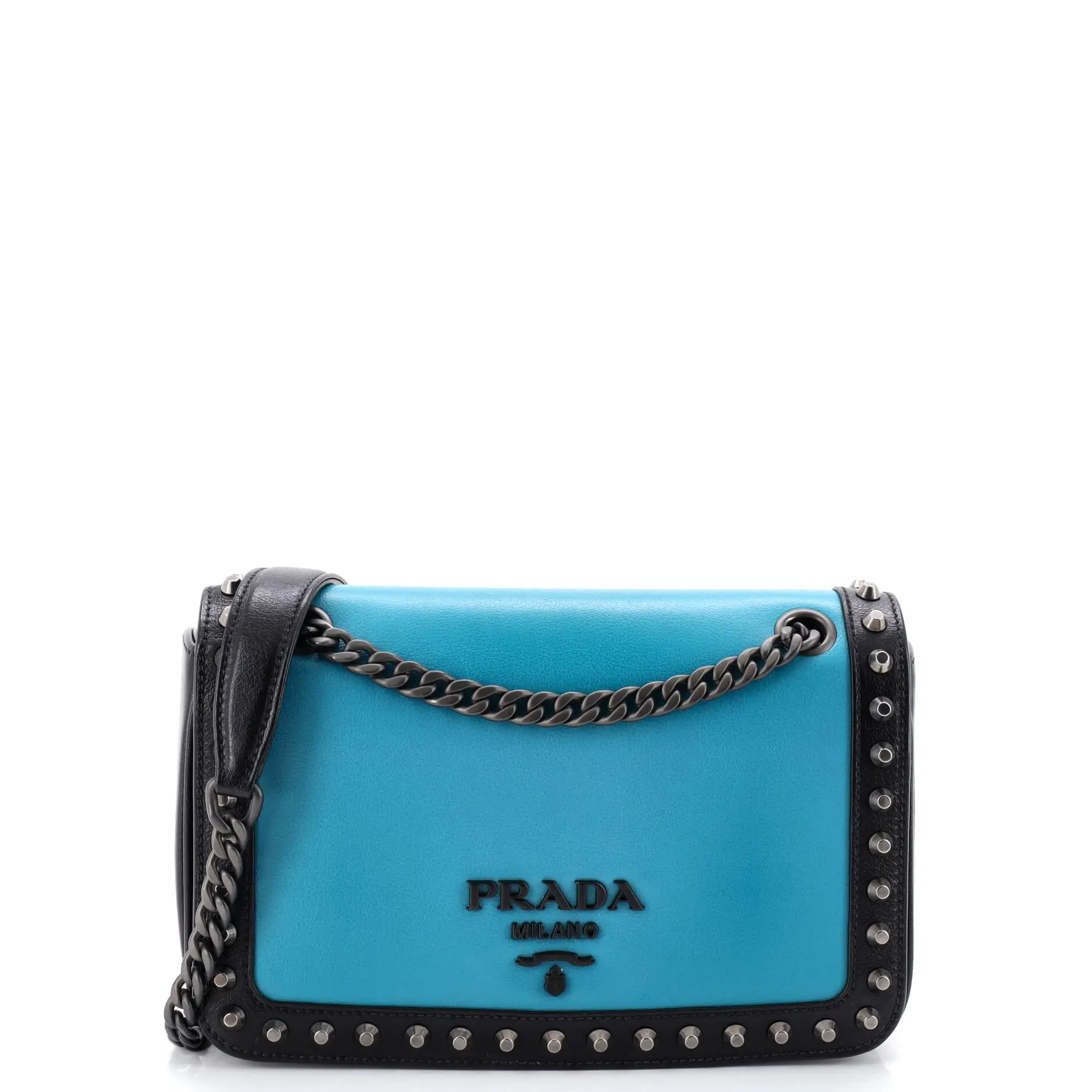Pre-owned PRADA material Messenger Bags Chain Flap Bag Studded Glace Calf Small by Rebag