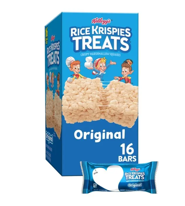 Rice Krispies Treats Crispy Marshmallow Squares, Kids Snacks, Cereal Bars, Original, 12.4oz Box (16 Bars)