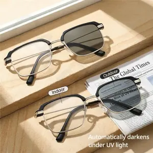 Frameless Smart Zoom Reading Glasses for Men & Women, UV Sun Readers, Computer Anti Blue Light Glasses, Progressive Photochromic Multifocus, Automatic Diopter Adjustment, High-Definition Vision, Blue Light Filter, Ergonomic Design, Soft Silicone Nose Pads