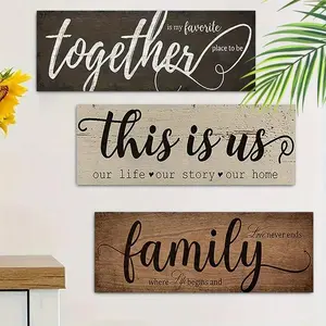 Rustic Wooden Family Sign, 3 Counts/set Letter Pattern Wall Decor, Wall Art for Home Living Room Bedroom Decor, Home Decor