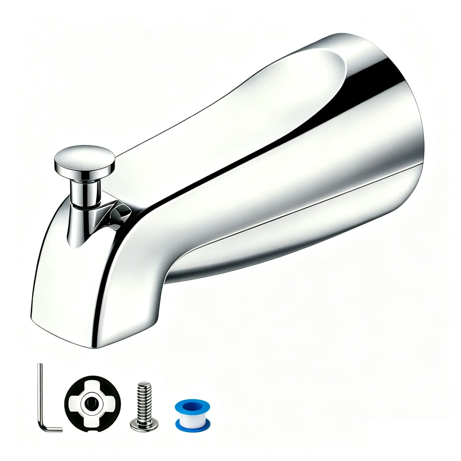 5.2-Inch Brass Bathtub Spout with Pull-Up Diverter – Installation Hardware Included 5.2-Inch Brass Bathtub Spout with Pull-Up Diverter – Installation Hardware Included