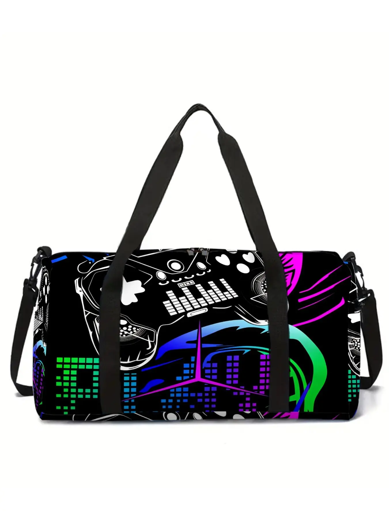 Gamepad Cyberpunk Pattern Print Large-Capacity Travel Duffel Bag, Portable Handheld Storage Bag, Travel Bags