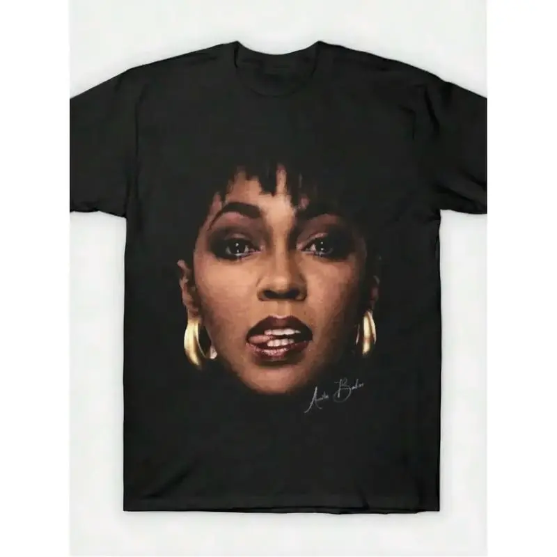Anita Baker Vintage R&B Singer Portrait Graphic T-Shirt, Soul Music Fan Tee, Casual Cotton Crew Neck Top, Summer Tops For Women, Regular Fit