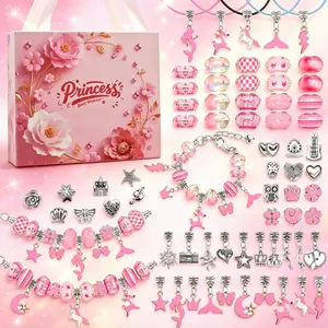 2026New DIY Jewelry Making Kit for Girls 67Pcs Princess Themed Charm Bracelet Supplies with Mermaid Unicorn Beads Adjustable Special Bracelet & Necklace Colorful Jewelry Making Kit Craft Toy Special Girl Gifts for Birthday New-Year and Special Holiday