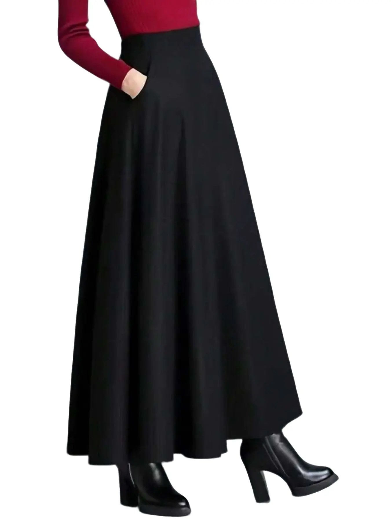 Women's Elegant A-Line Skirt with Pockets, Pure Color Slim Fit Long Dress, Perfect for Everyday and Daily Wear and Parties