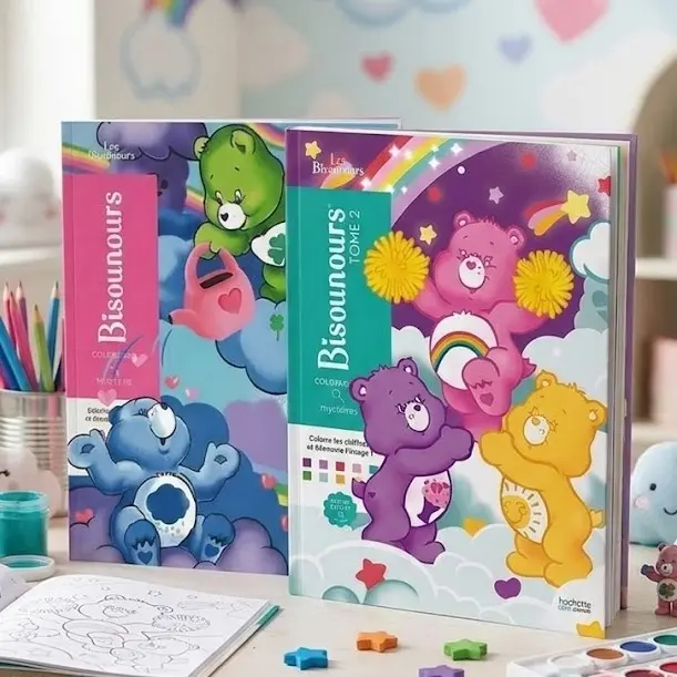 Combo 2 Books, Les Bisounours Coloring and Color by Number Collection, Adult Creative Activity Books, Relaxation Coloring Edition