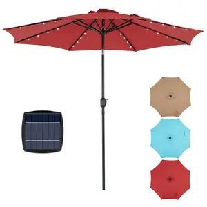 JHK 10ft Solar Patio Umbrella With 32 LED Lights UV Resistant Outdoor Tilt Crank