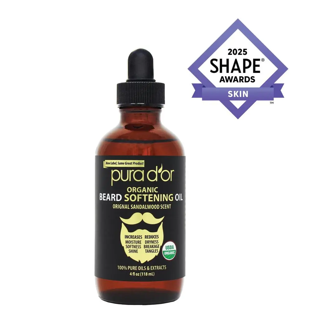 PURA D'OR Organic Beard Softening Oil 4oz (118ml) – Sandalwood Beard Oil with Argan, Jojoba, Grapefruit & Bergamot Oils for Softer Beard, Beard Moisturizer, Beard Shine & Dry Itchy Beard Care