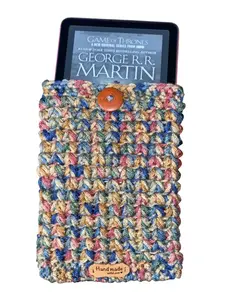 Handmade Crocheted Cover Sleeve for Kindle Paperwhite E-Reader - Gift for Book Lovers and Bookworms - BookTok - Mother's Day - iPad - Protective Case for Tablet Nook - Vegan Leather Tag - Multicolor - Autumn Fall Colors - Electronic Screen Protector