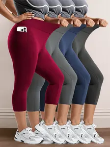 Women's 4-Pack Sports Capri Leggings - Soft, Non-See-Through Essential for Summer Travel, Outdoor Adventures
