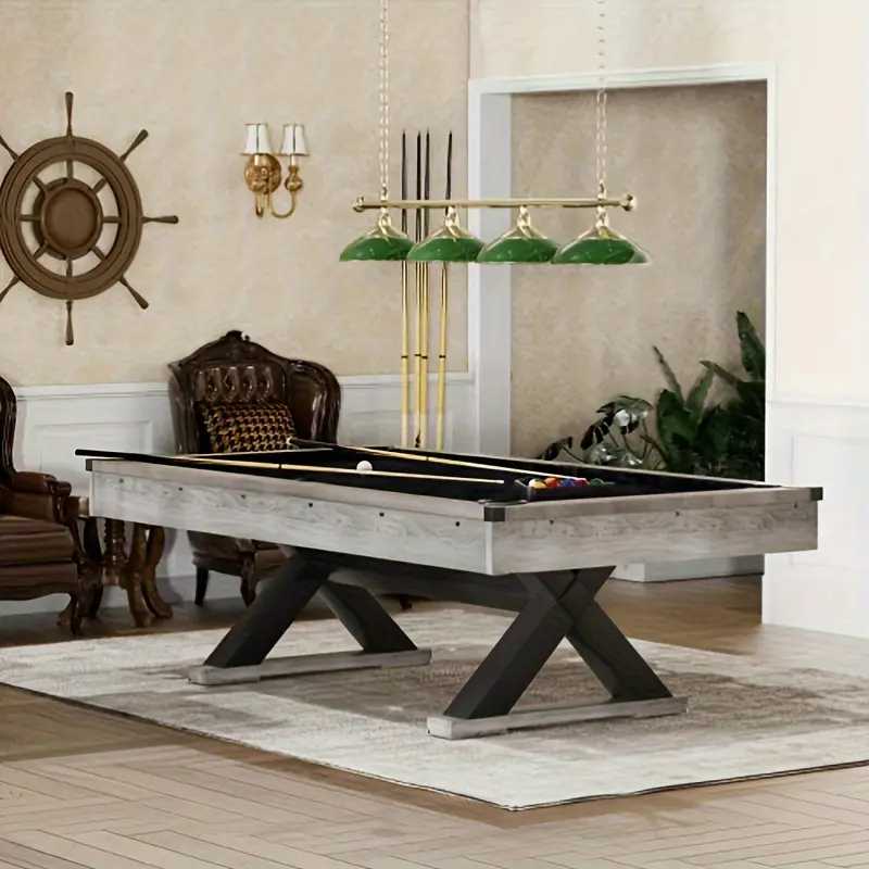 84" Pool Table with Billiard Balls, Cues, Pool Cue Chalk, Cleaning Brush, X-Legs, Black Cloth, Rustic