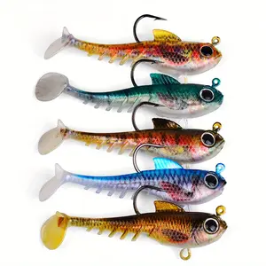 Jig Head with Built-in T-tail Soft Bait - Lead-Encased Minnow with High Carbon Steel Hook, Fast Sinking Lure for Freshwater Bass Fishing