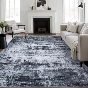 Area Rug Living Room Rug: Washable Modern Abstract Soft Thin Rug Indoor Floor No Slip Stain Resistant Carpet for Bedroom Dining Room Farmhouse Nursery Home Office - Black