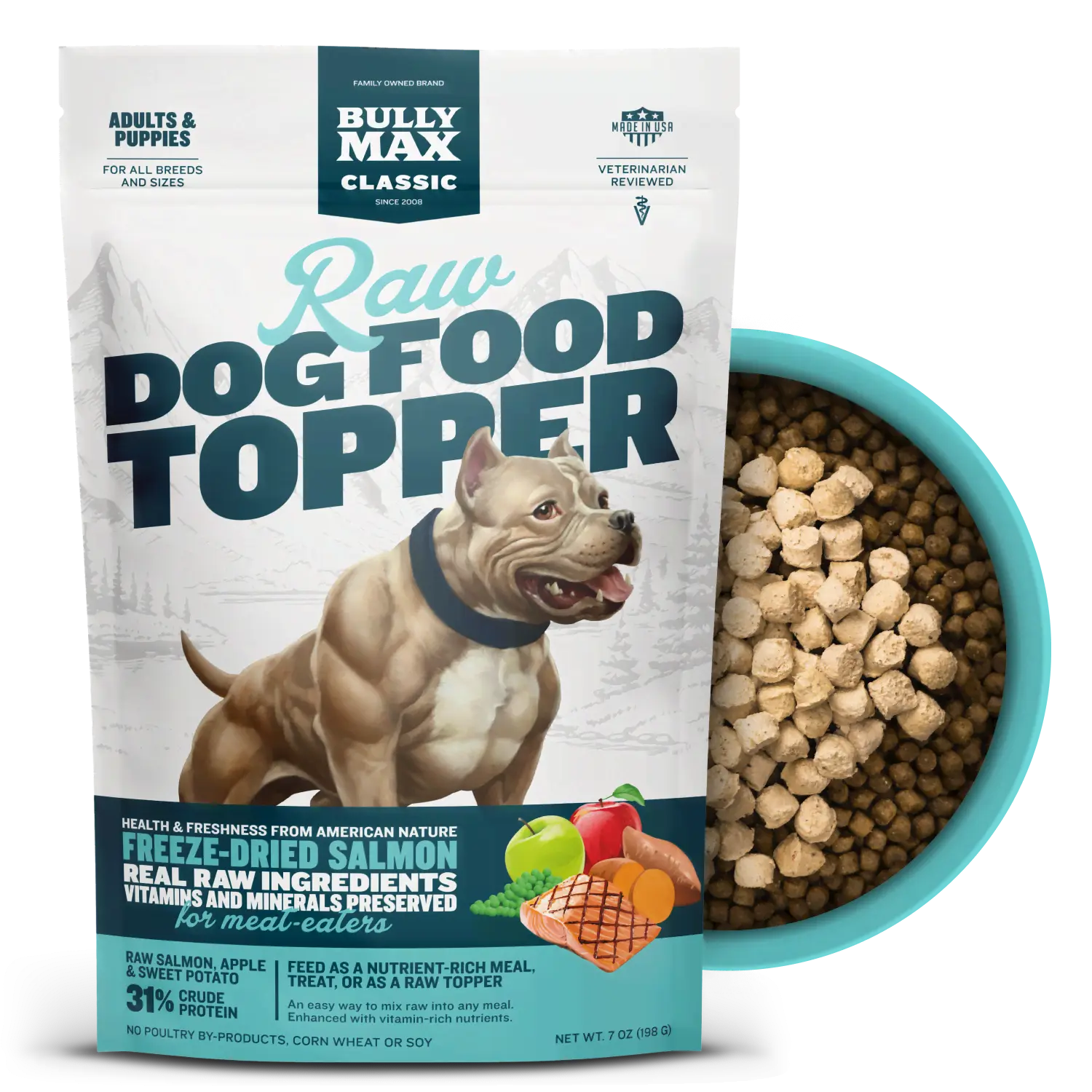 Bully Max Salmon Toppers - Freeze-Dried Raw Dog Food Toppers for Puppies & Adult Dogs - Salmon with Real Fruits & Veggies - Meal Enhancers with Vitamins & Minerals