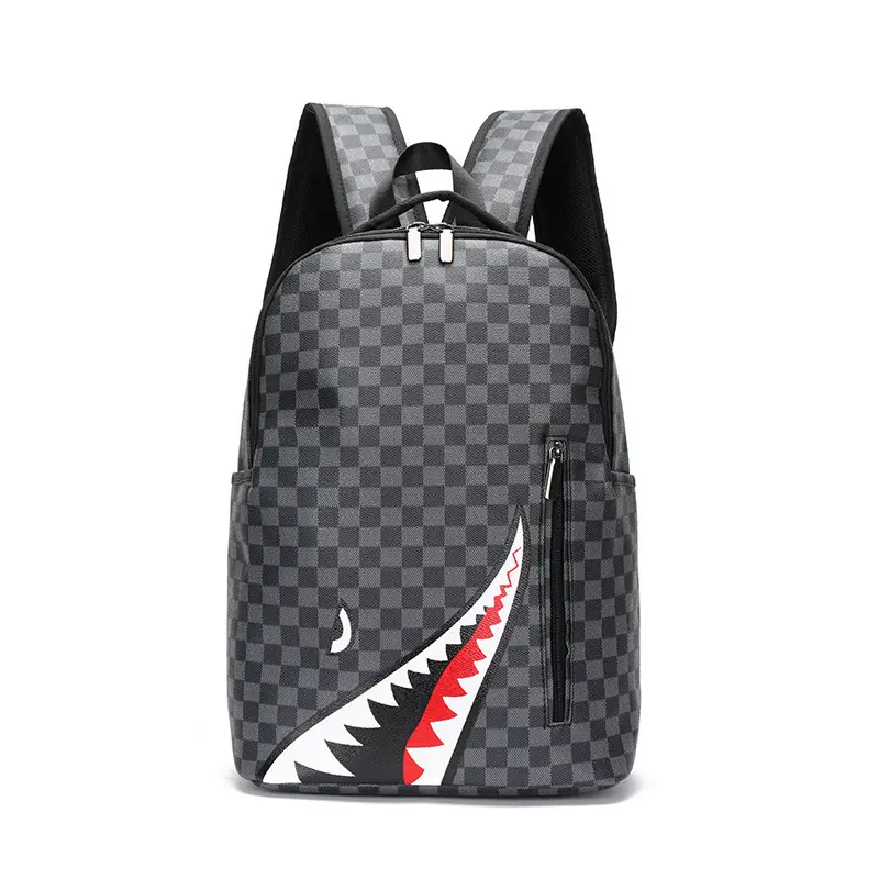 SHARPBACK High-Capacity Street-Style Shark Backpack for Men – Travel Bag (Checkered Pattern)