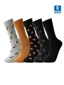 5 Pairs Men's Mid-Calf Socks, Business Casual Animal Print, Breathable Durable Office Socks, All-Season Comfort, Gift Socks