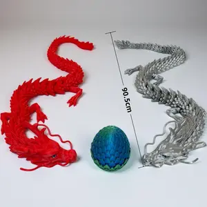 Silver 35.44-inch Movable 3D-Printed Chinese Dragon Figurine Jointly Movable Fantasy Decoration Flexible Tabletop Sculpture for Home Office Car Unique Gift for Mother's Day Father's Day