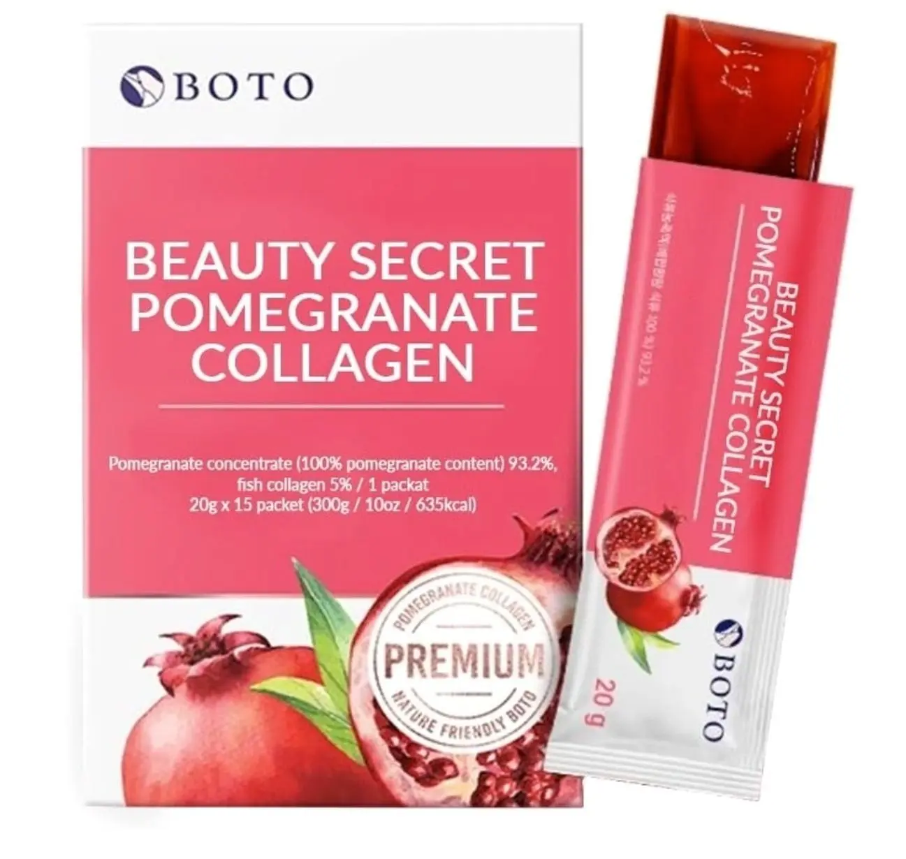 Beauty Secret Pomegranate Collagen 20g - Korean Beauty Collagen Jelly Stick, Low Molecular Fish Collagen, Pomegranate Flavored - Packs of 15