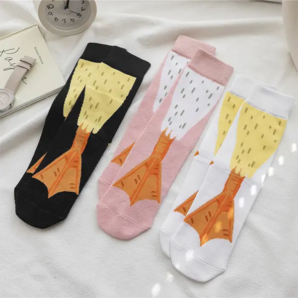 3 Pairs Women Funny Cartoon Crew Socks, Soft Elastic Casual Socks For All Seasons