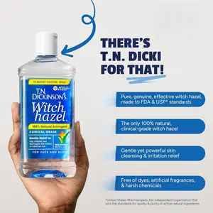 T.N. Dickinson's Witch Hazel 100% Natural Astringent | Pure Witch Hazel | Fragrance Free | Cleanses & Soothes Skin | For Face & Body | Clinical Grade | 8 Fl Oz