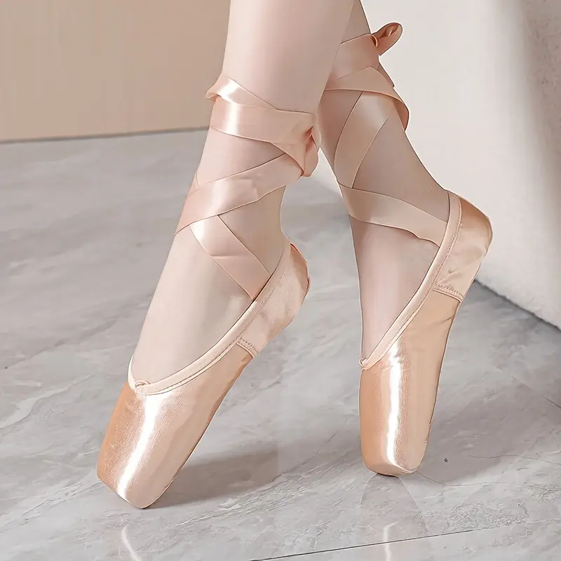 Women's Professional Ballet Shoes With Ribbons, Hard Toe Dance Footwear, For Ballet And Dance Performances