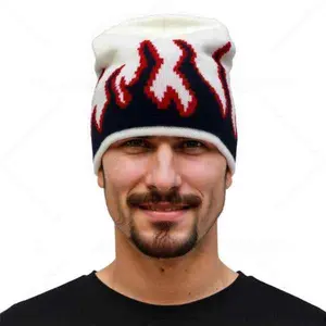 COUVER Men's Flame Fire Design Cuffless Beanie Skull Cap Hat for Outdoor