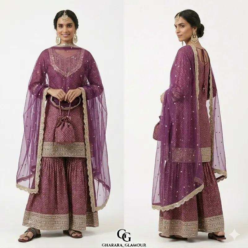 Printed fabric in dark red Gharara suites vv Womenswear Dress