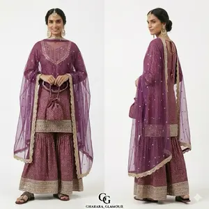 Printed fabric in dark red Gharara suites vv Womenswear Dress