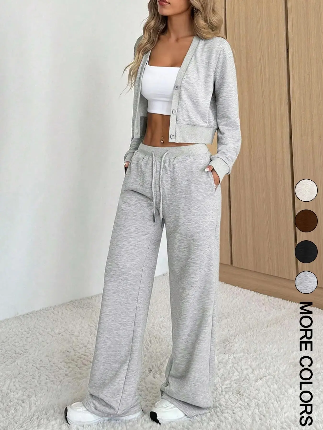 Women's Long Sleeve Knit Jacket & Pants Matching Set, Fitted Clothing Set, Coordinated Look, Casual Fitted Fashion for Fall Winter, Chilly Days, Comfortable Daily Wear, Versatile Style, Womenswear, Lady, Clothes