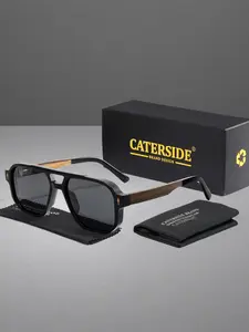CATERSIDE One Pair With Packaging Niche Advanced Retro Glasses Featured Square Frame and Double Bridge Design Wood Temples Spring Hinge Unisex Suitable for Travel, Beach, Driving, Cycling, Music Festivals, and Seaside Weddings Trendy Vintage Sunglasses
