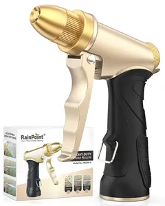 RAINPOINT Garden Hose Upgrade Metal Nozzle, 3/4 Inch Standard Water Hose Interface (GHT), Compatible with Standard Garden Hose, High Pressure Leak-proof, Water-saving and Rust-proof, Adjustable Spray Pattern, for Irrigation, Cleaning and Pet Showering