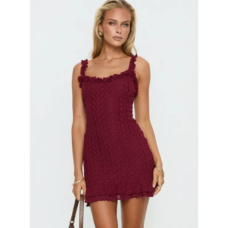 burgundy lace dress black girl - TikTok Shop