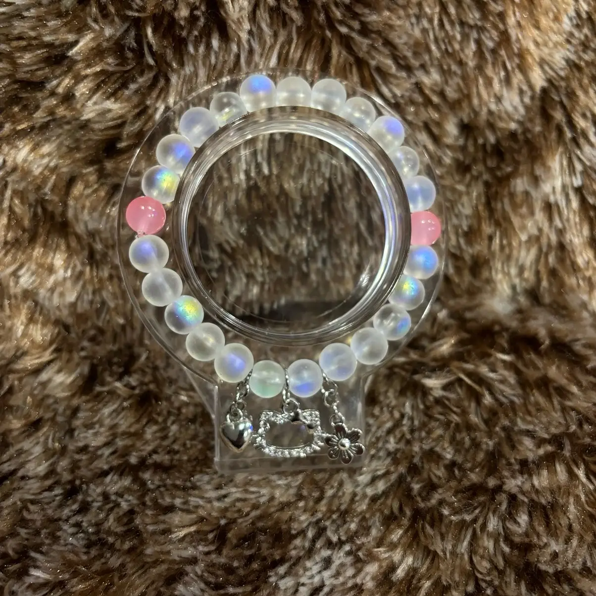 Clear Pink Kitty Charm Bracelet