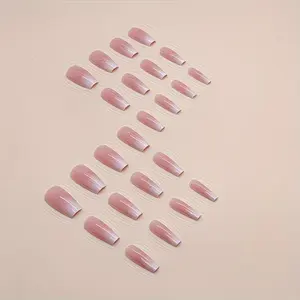 Upgrade your look with 24 pieces of pink, Instagram-style, sparkly, fresh, fashionable, and stylish rectangular long press fake nail stickers