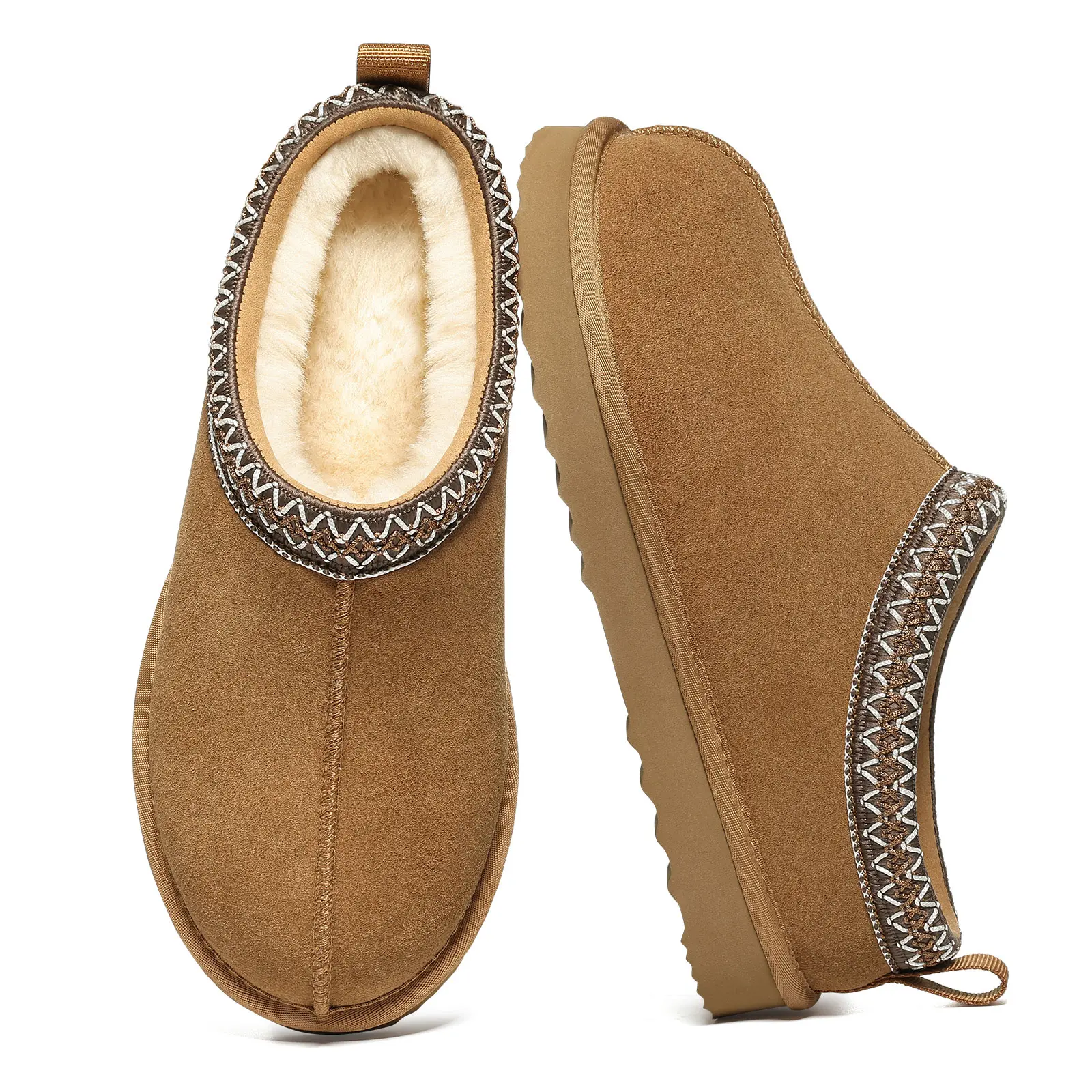 【Litfun】Women's Classic Suede Fuzzy Slippers - Warm Breathable Fur Lining, Non-Slip Durable Sole, Easy-Care, Cozy Footwear for Indoor-Outdoor Daily Use Chestnut