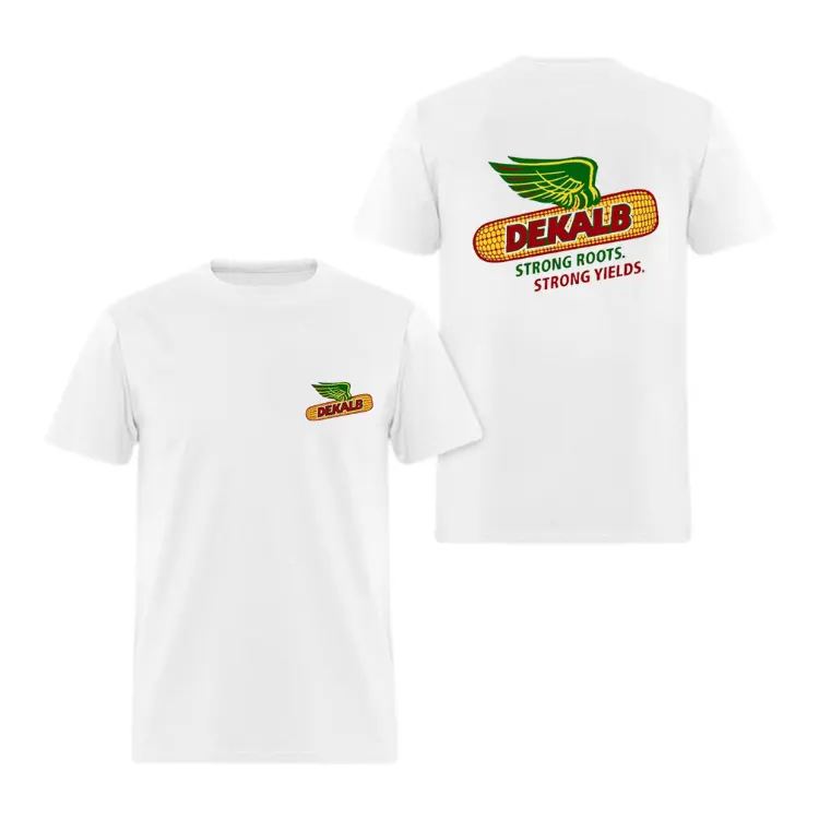 Dekalb Strong Roots T-Shirt, 2 Sides, Vintage Winged Corn Logo Graphic Tee, Agriculture Shirt, Oversized T-shirt for Men, Gift for American Farmers