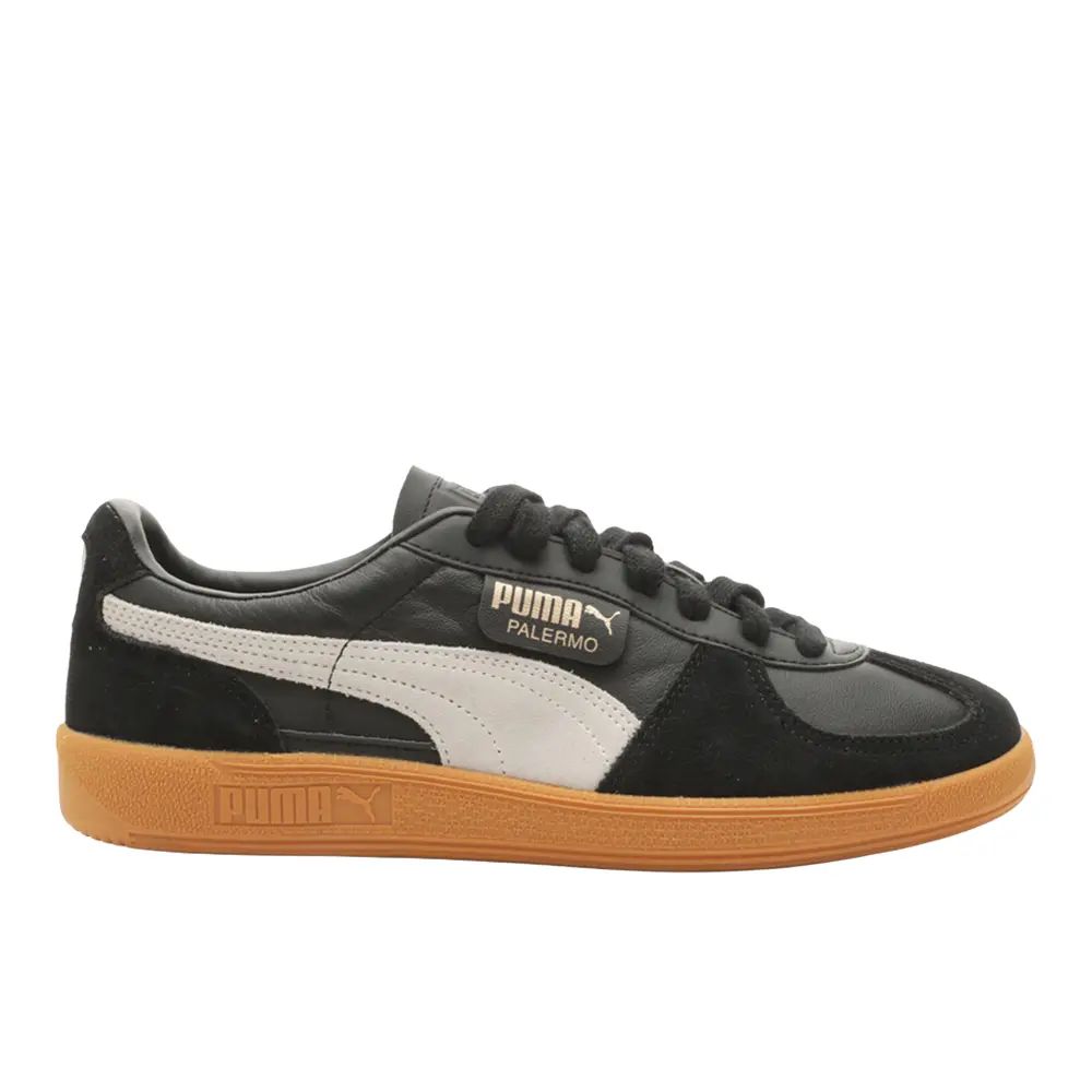 PUMA Mens Palermo Leather Lace Up Sneakers Shoes Casual - Black