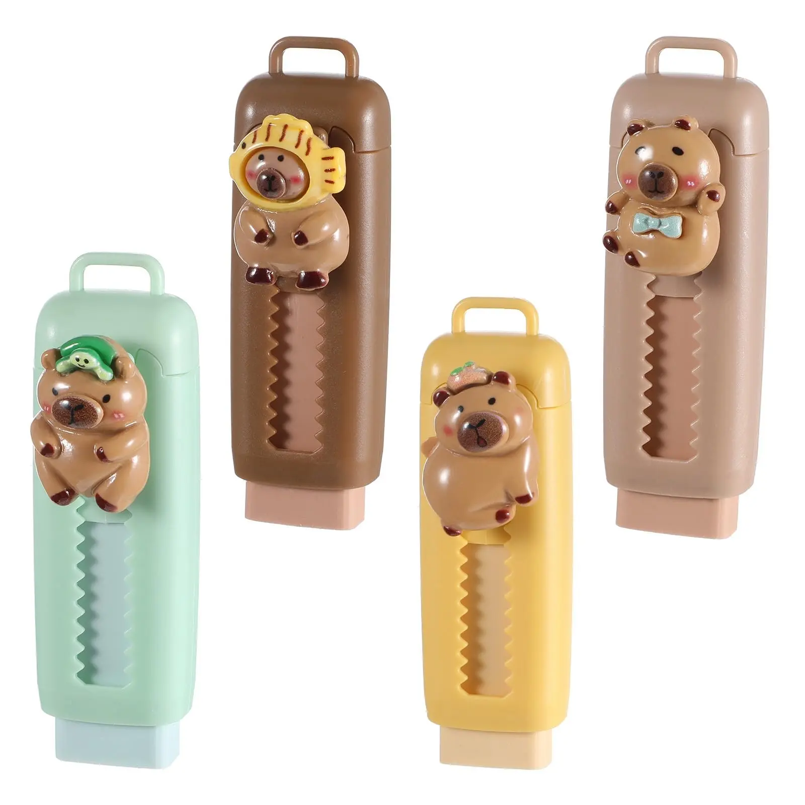 4Pcs Retractable Erasers Cute Capybara Rubber Push-Pull Eraser Soft Rubber Sliding Animal Fun Pencil Erasers for Kids Boys Girls Students Capybara Lovers School Office Supply Creative Stationery