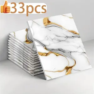 33pcs 3D Marble Texture Wall Tiles Wallpaper, Self-Adhesive Foam Wall Board, Waterproof Moisture-Proof, Home Decor Wall Stickers, Marble Pattern Wallpaper, Decorative Wallpaper