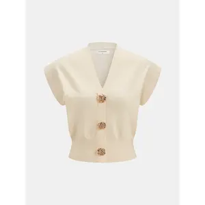 V-Neck Cap Sleeve Knit Top